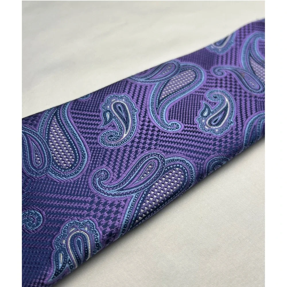 Canali 1934 Men's Silk Tie Purple Blue Paisley Made in Italy 3.5